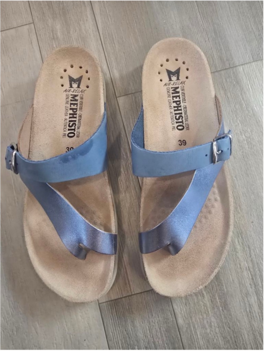 Women's Mephisto Helen Blue Silver Sandals Size 8.5